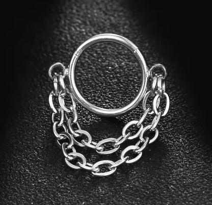 Triple Stacked Chain Septum Clicker Ring