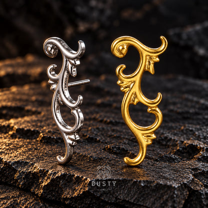 Baroque Vine Threadless Labret Stud | Titanium Gold or Silver