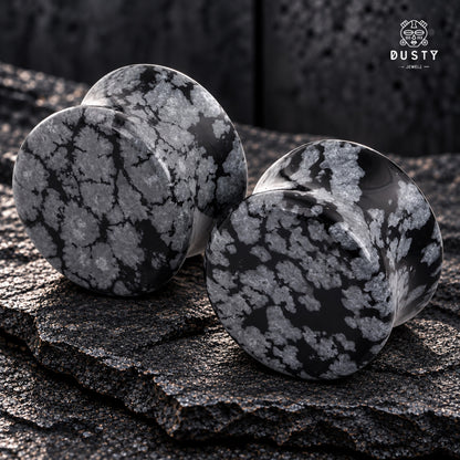 Snowflake Obsidian Stone Double Flared Plugs | 6–25mm