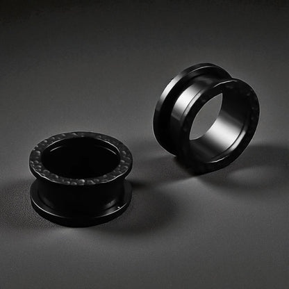 Hammered Stainless Steel Tunnels | Double Flare Screw Back