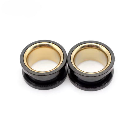 Two-Tone Stainless Steel Ear Tunnels | Screw-On Double Flare | 6–30mm | Pair