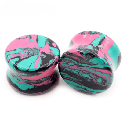 Colourful Marbled Stone Saddle Plugs | 6–20mm
