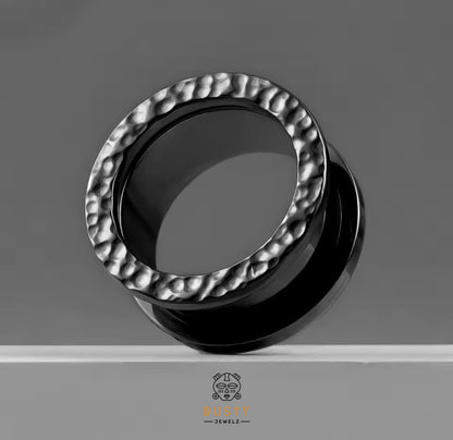 Hammered Stainless Steel Tunnels | Double Flare Screw Back
