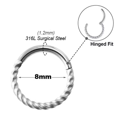 Rope Hinged Piercing Clicker Ring | Surgical Steel | 16G