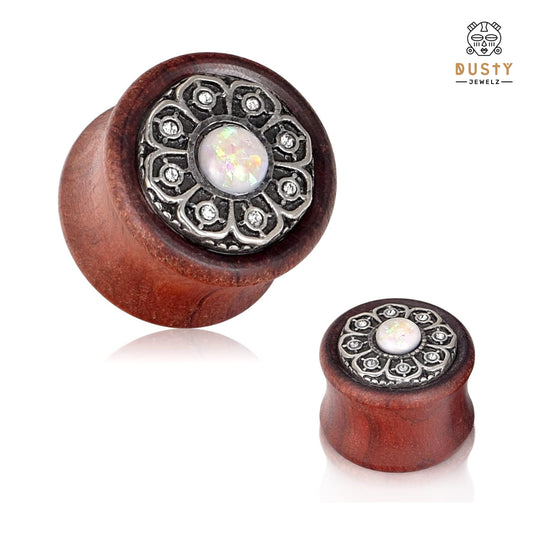 Mandala Opalite Organic Wood Plugs | Double Flare