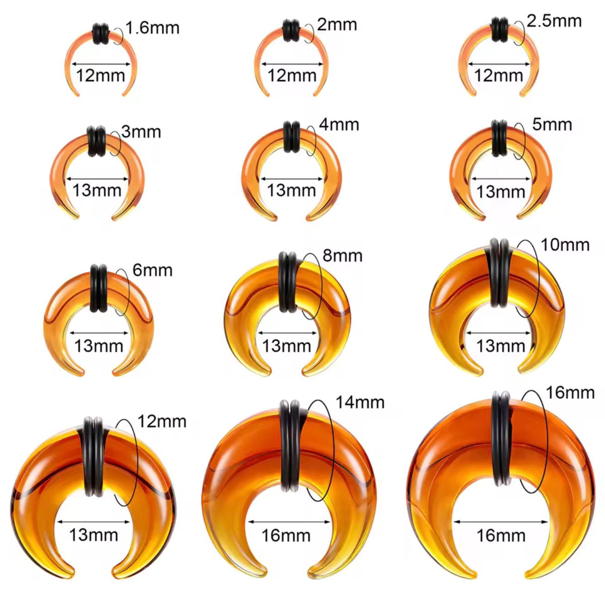 Amber Glass Septum Pincher | Septum Stretching Jewellery | 1.6–16mm