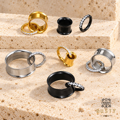 Tunnels And Ring Stack Set | Eyelets With CZ Dangle Rings