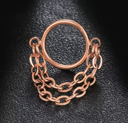 Triple Stacked Chain Septum Clicker Ring