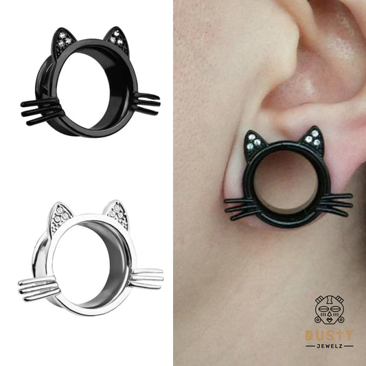 Cat Gem Ear Tunnels | Double Flare | Stainless Steel Plugs