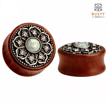 Mandala Opalite Organic Wood Plugs | Double Flare