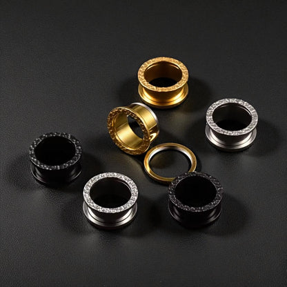 Hammered Stainless Steel Tunnels | Double Flare Screw Back