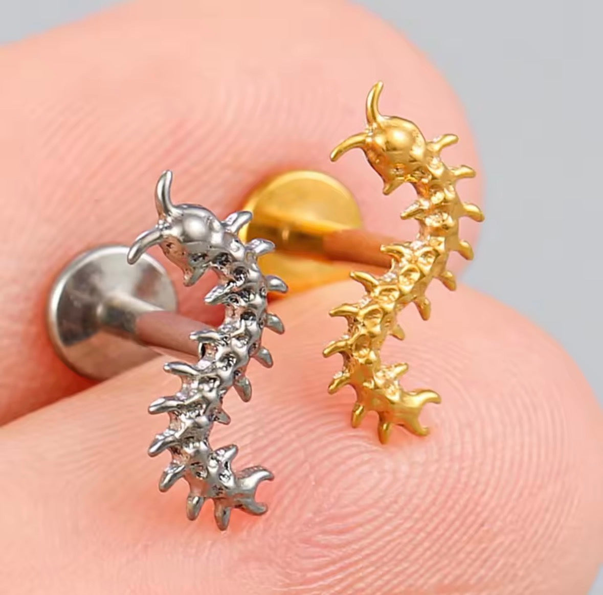 Centipede Cartilage Stud | Titanium | 16G | Push-In or Internally Threaded