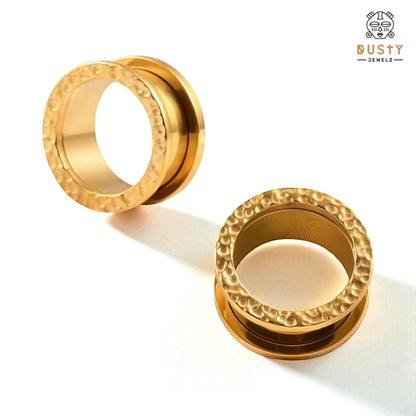 Hammered Stainless Steel Tunnels | Double Flare Screw Back