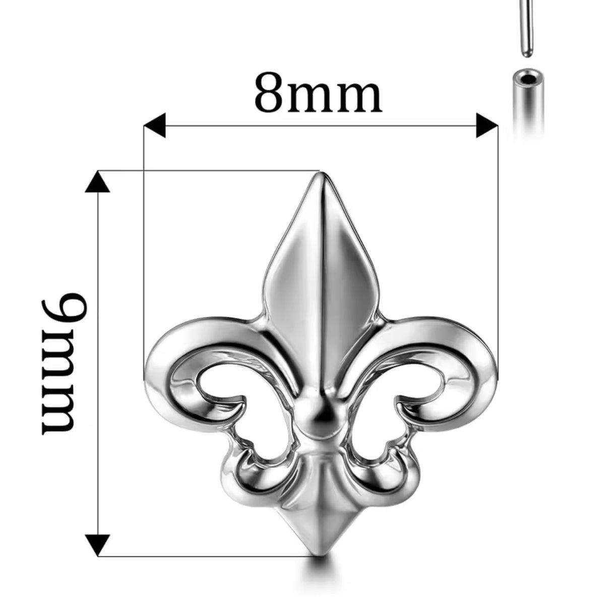 Fleur-de-Lis Titanium Threadless Flat Back Stud | Gold or Silver