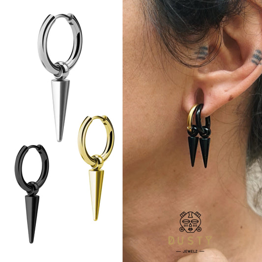 Spike Dangle Huggie Earrings | Steel Huggies