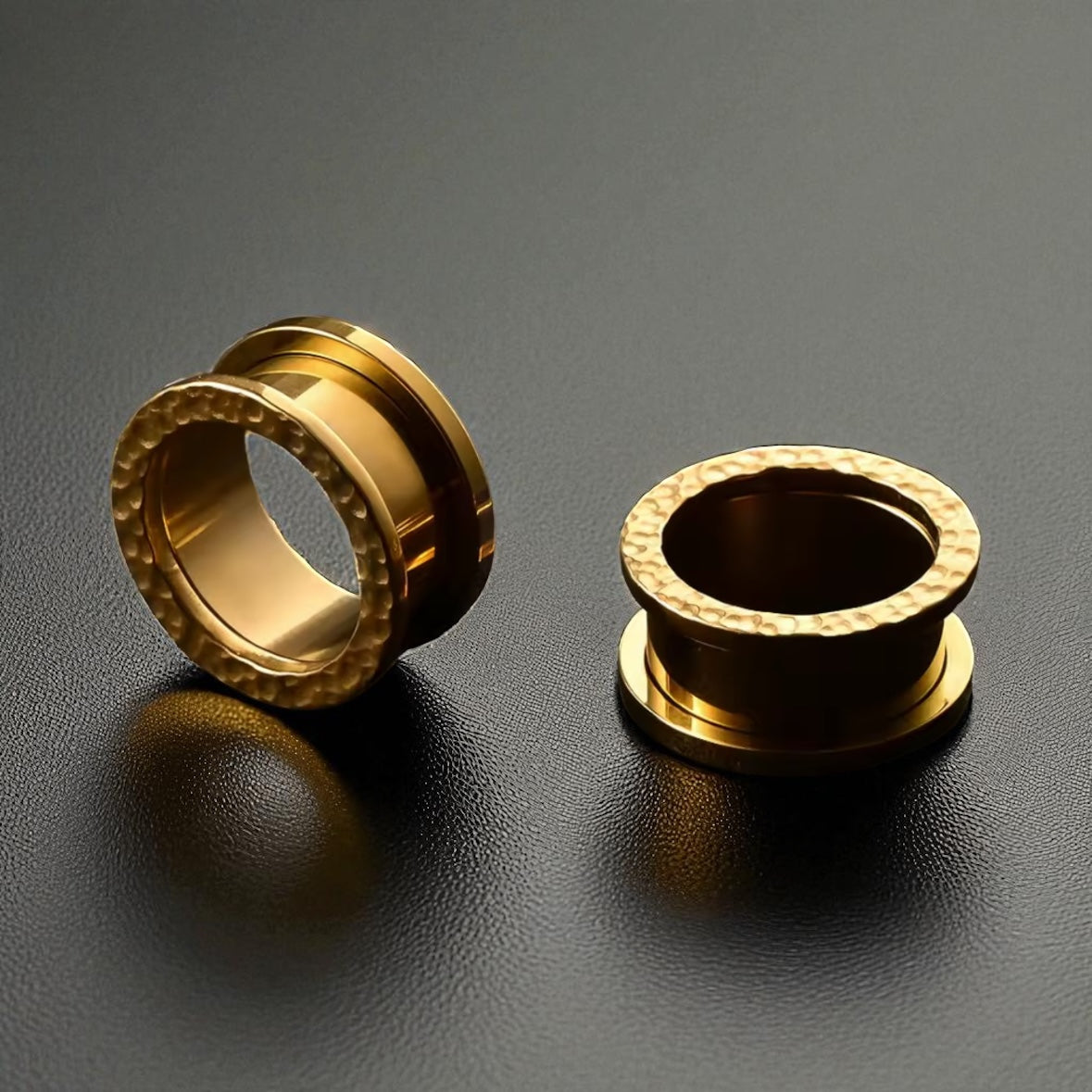 Hammered Stainless Steel Tunnels | Double Flare Screw Back