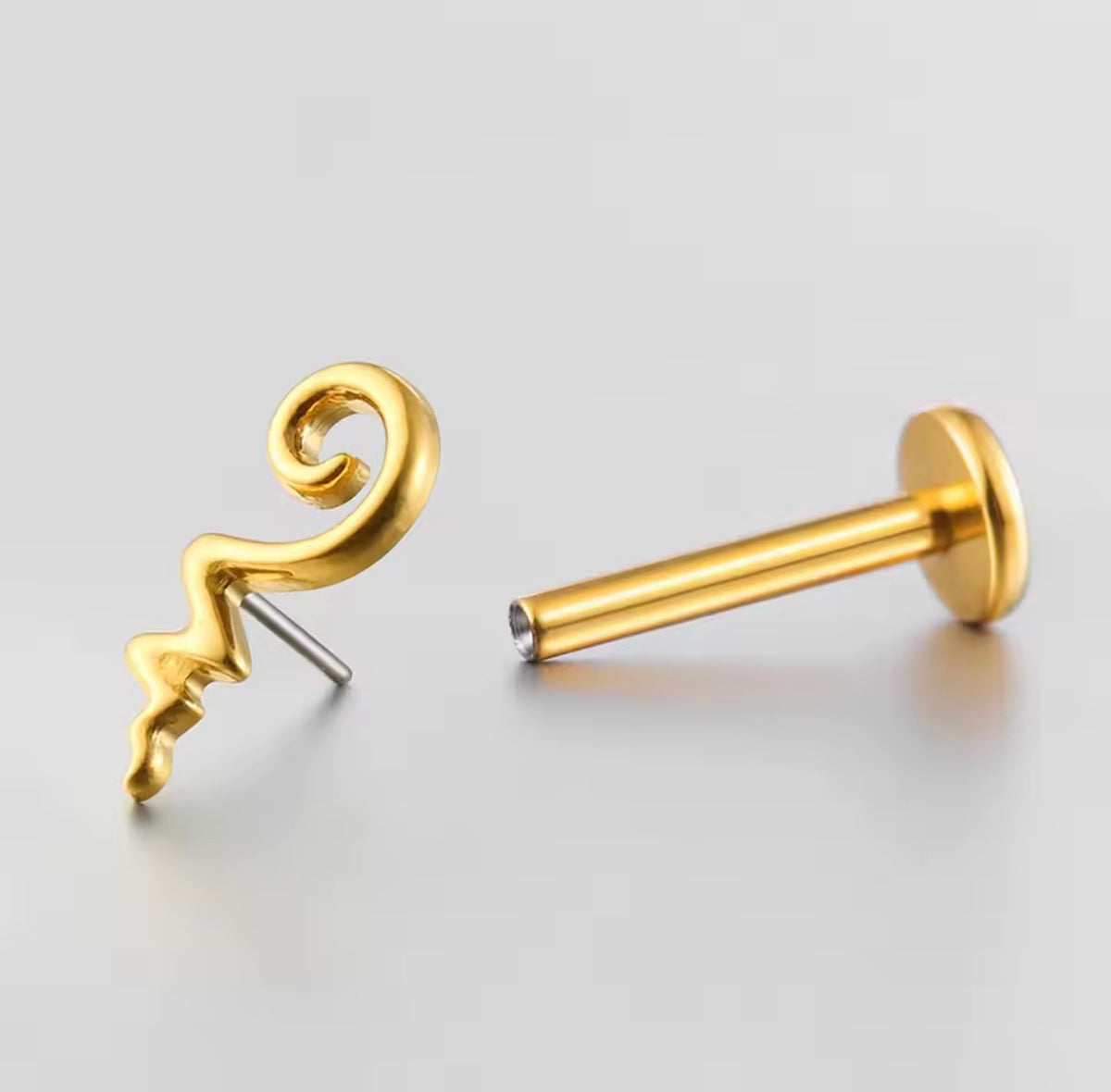 Unalome Labret Stud | Threadless Titanium | Gold or Silver