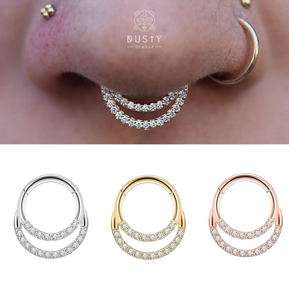 CZ Paved Double Layered Septum Ring | Nose Clicker