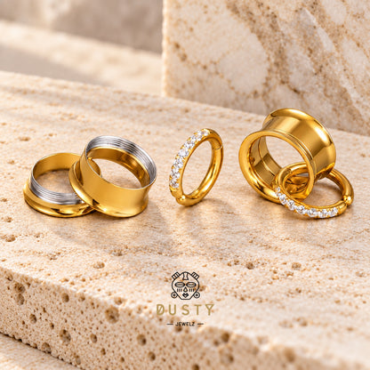 Tunnels And Ring Stack Set | Eyelets With CZ Dangle Rings