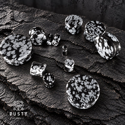 Snowflake Obsidian Stone Double Flared Plugs | 6–25mm