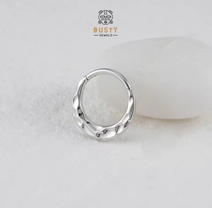 Hammered Hinged Septum Ring | Stainless Steel Clicker | Titanium