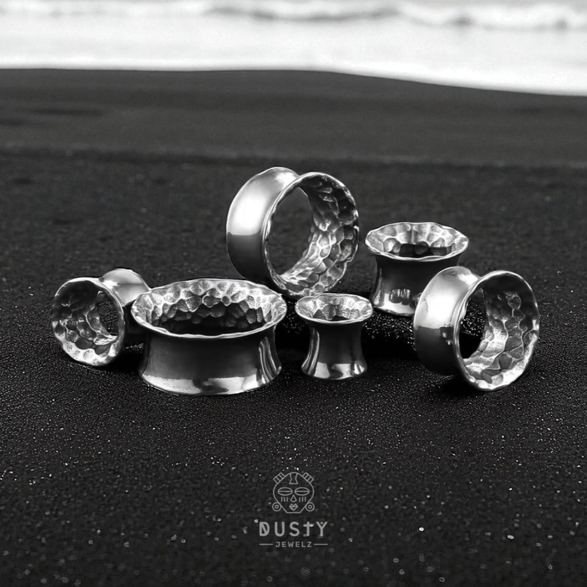 Hammered Flared Stainless Steel Tunnels