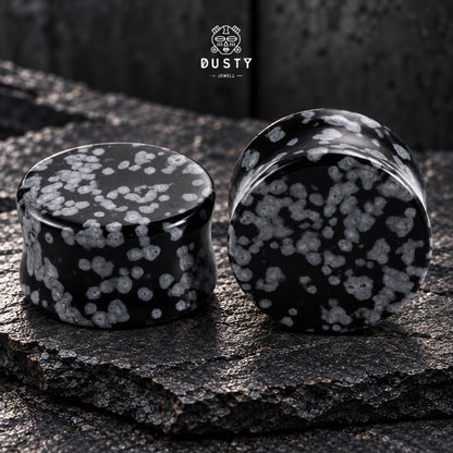 Snowflake Obsidian Stone Double Flared Plugs | 6–25mm