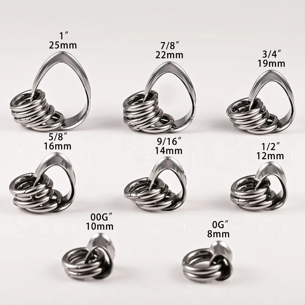 Teardrop Tunnels And Ring Stack Set | Steel Eyelets With Dangle Rings