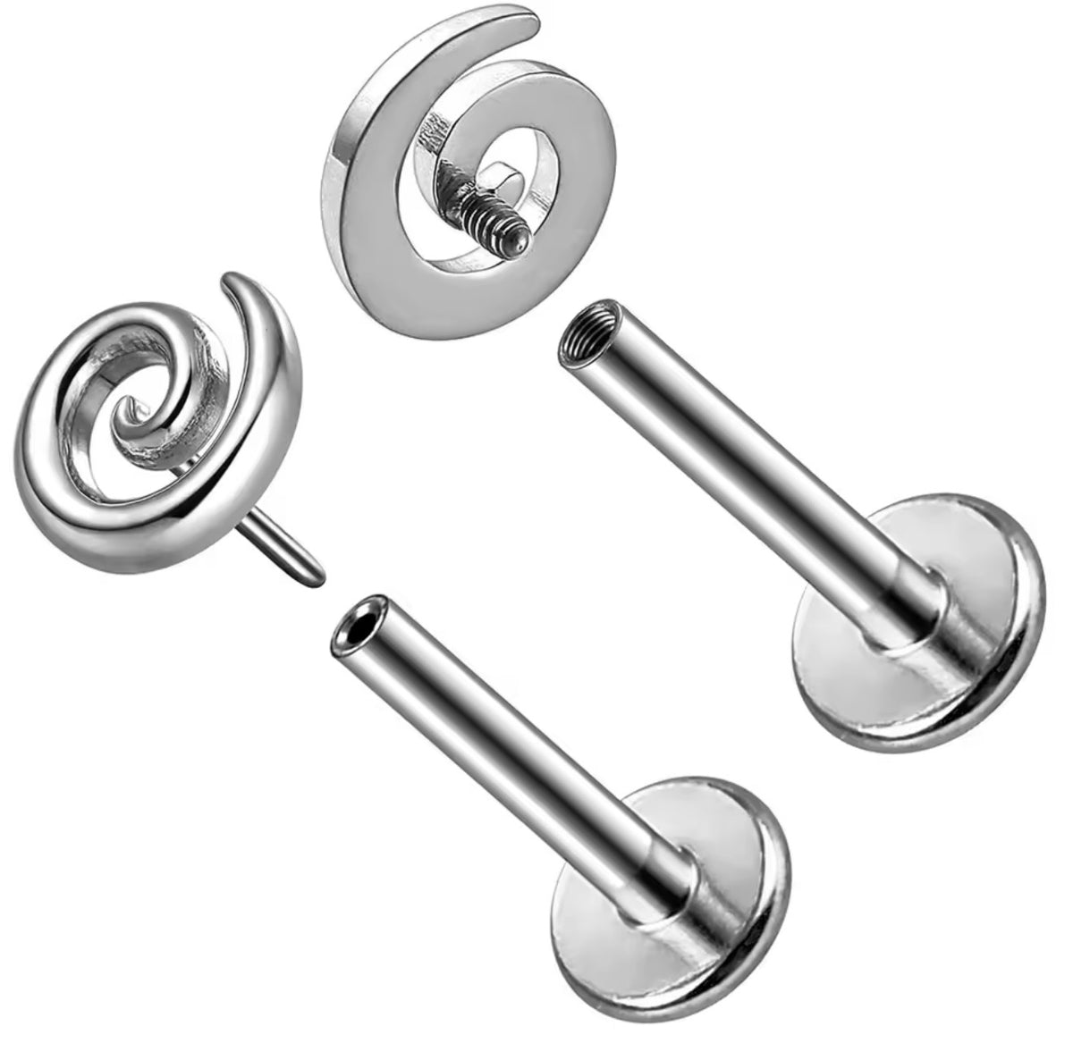 Titanium Spiral Labret Stud | Threadless or Internally Threaded | Gold or Silver