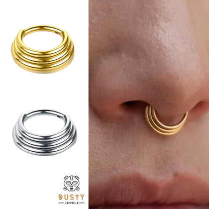 Triple Stacked Septum Ring | Layered Nose Clicker