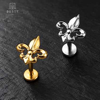 Fleur-de-Lis Titanium Threadless Flat Back Stud | Gold or Silver