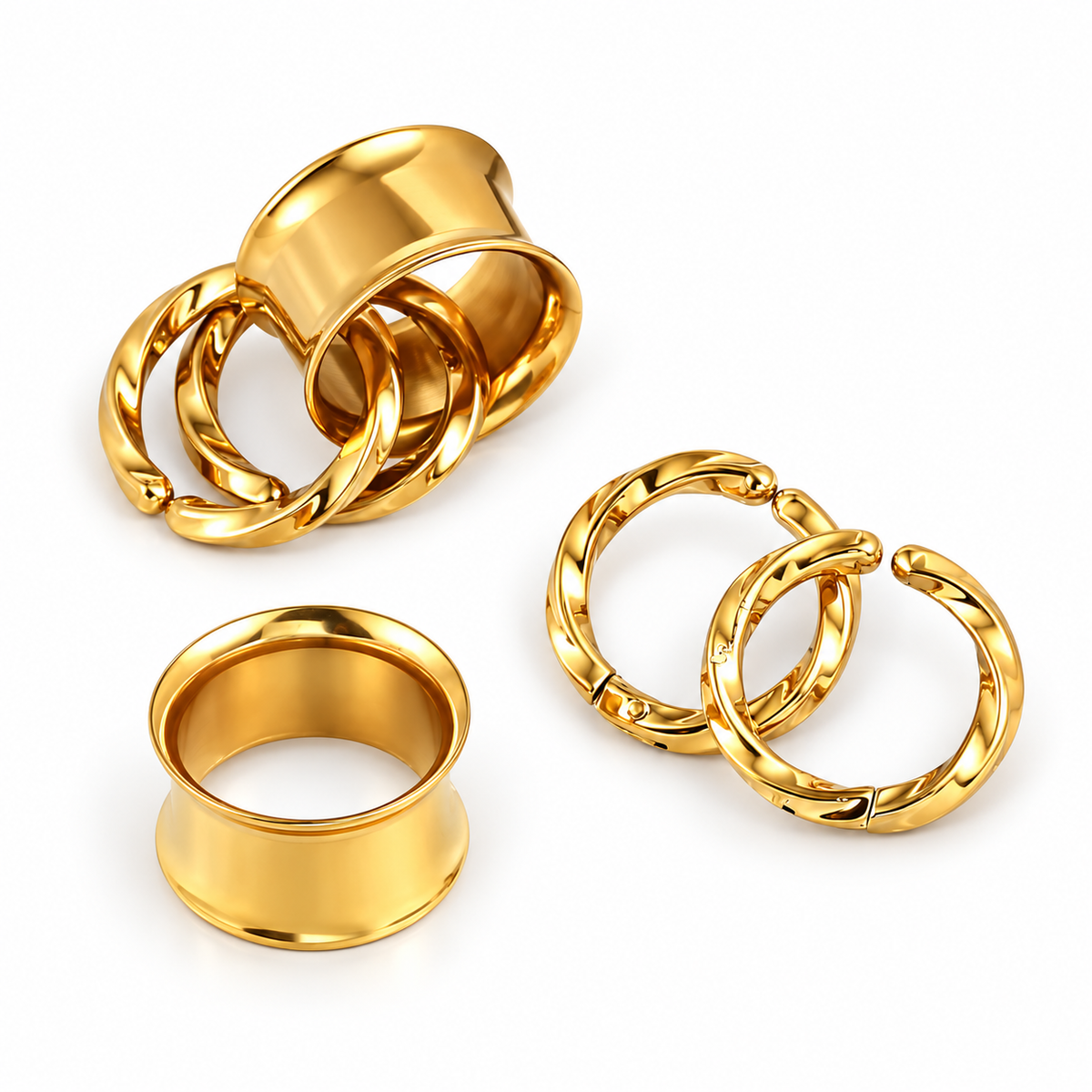 Steel Tunnels And Ring Stack Set | Steel Eyelets With Dangle Rings