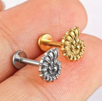 Nautilus Shell Titanium Threadless Flat Back Stud | Gold or Silver