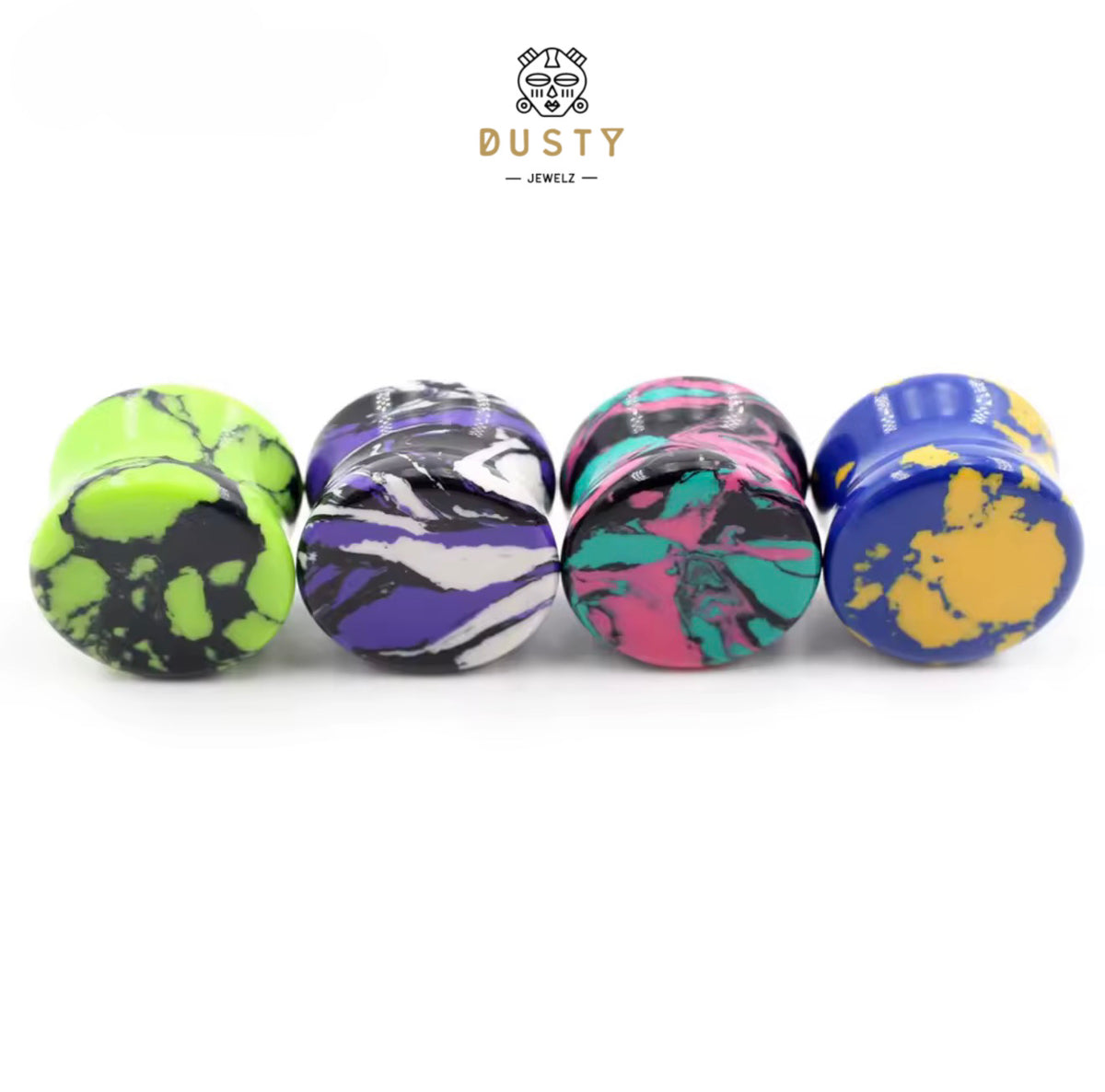 Colourful Marbled Stone Saddle Plugs | 6–20mm