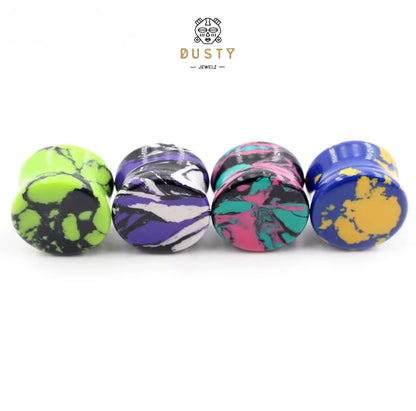 Colourful Marbled Stone Saddle Plugs | 6–20mm