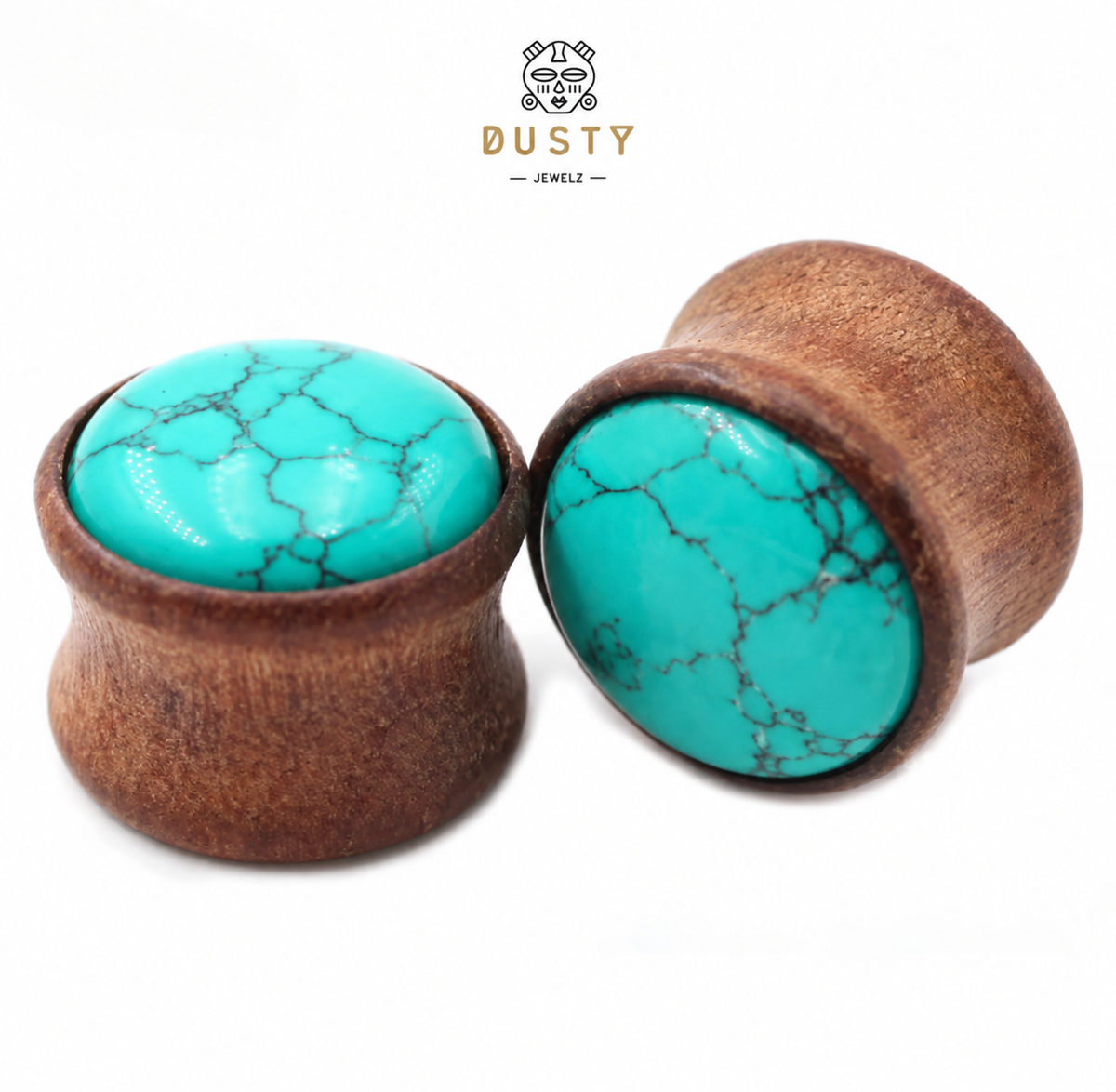Turquoise Howlite & Wood Double Flare Plugs | 6–16mm