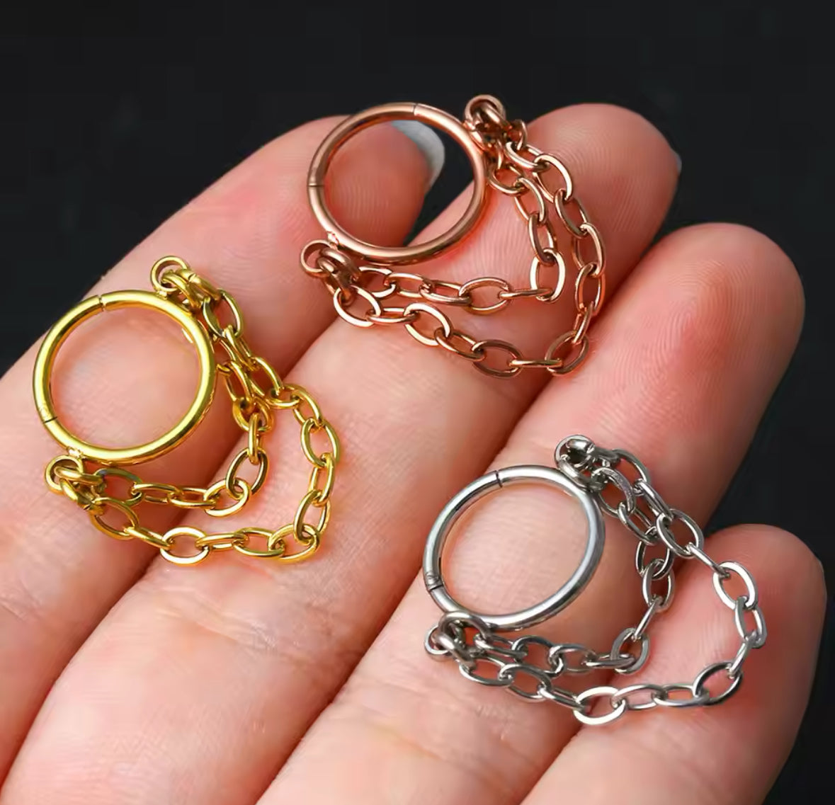 Triple Stacked Chain Septum Clicker Ring