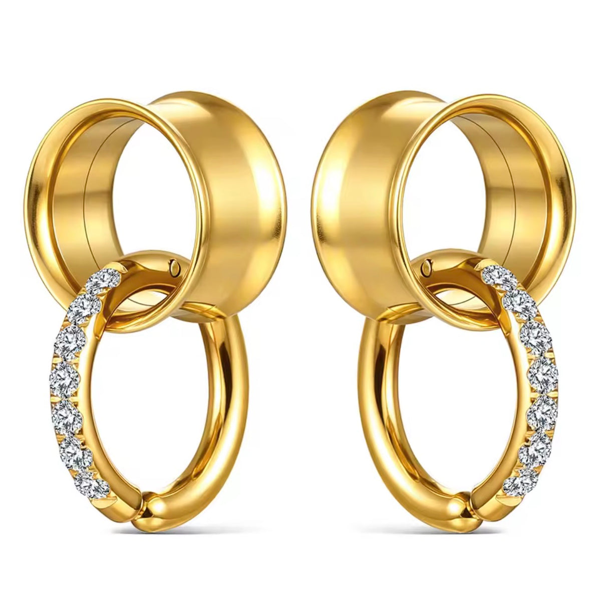 Tunnels And Ring Stack Set | Eyelets With CZ Dangle Rings