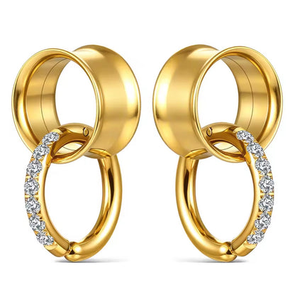 Tunnels And Ring Stack Set | Eyelets With CZ Dangle Rings