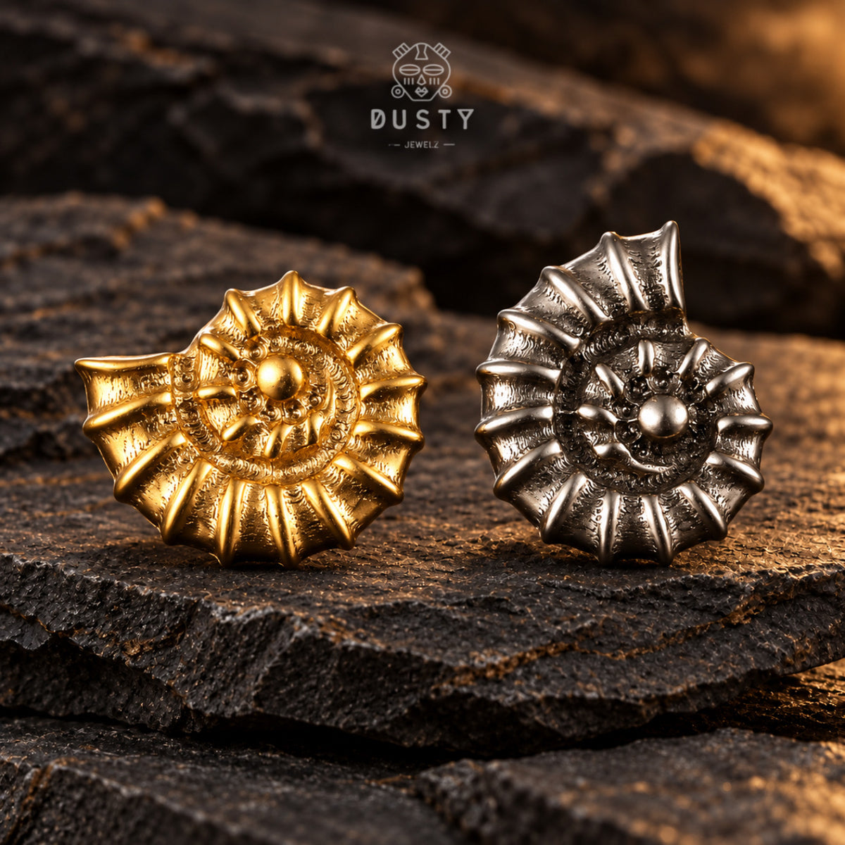 Nautilus Shell Titanium Threadless Flat Back Stud | Gold or Silver