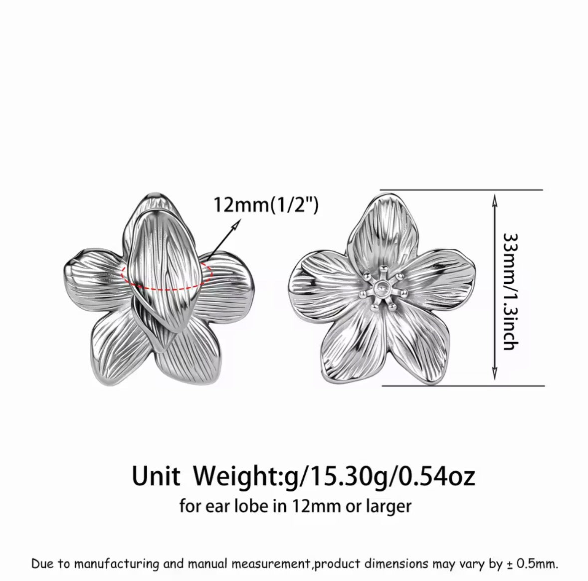 Floral Ear Weights for Stretched Ears | 12mm Lobe Hangers