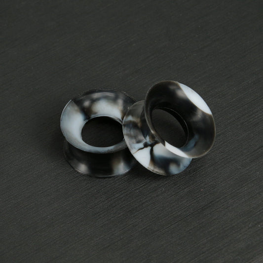 Marble Silicone Tunnels | Flexible Plugs | BLACK & WHITE | 3mm-25mm