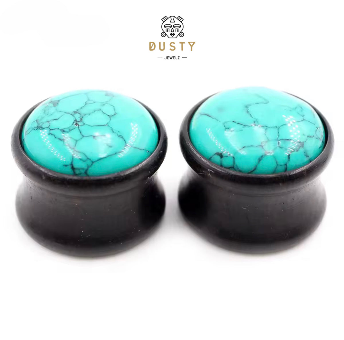 Turquoise Howlite & Wood Double Flare Plugs | 6–16mm