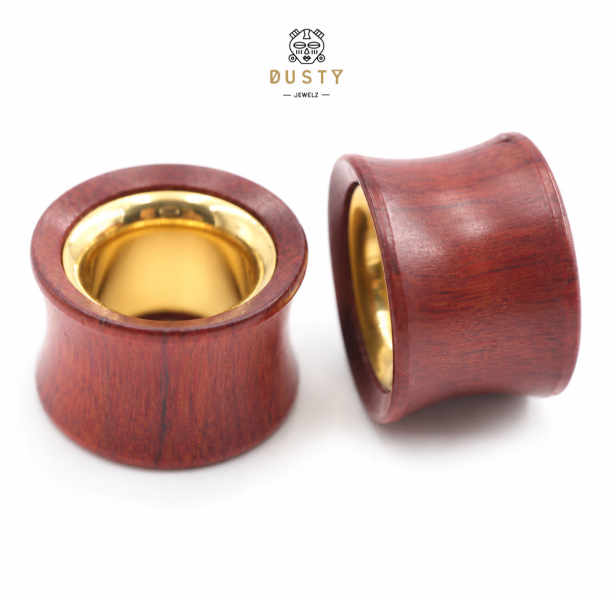 Wood Ear Tunnels with Gold-Tone Steel Insert | Red & Black Wood | 8-25mm