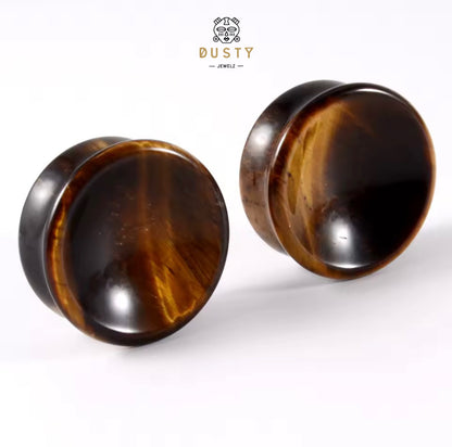 Tiger’s Eye Concave Stone Plugs | Double Flare | 6-25mm