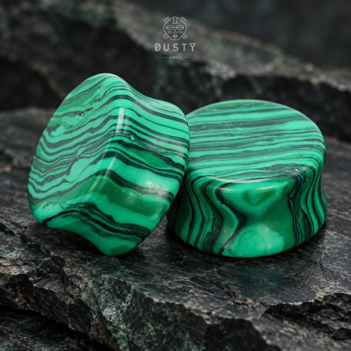 Malachite Stone Double Flared Plugs | 6–16mm