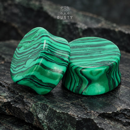 Malachite Stone Double Flared Plugs | 6–16mm