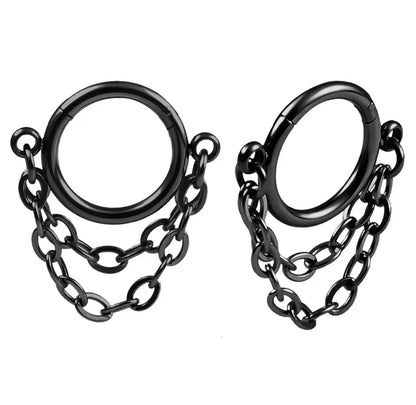 Triple Stacked Chain Septum Clicker Ring