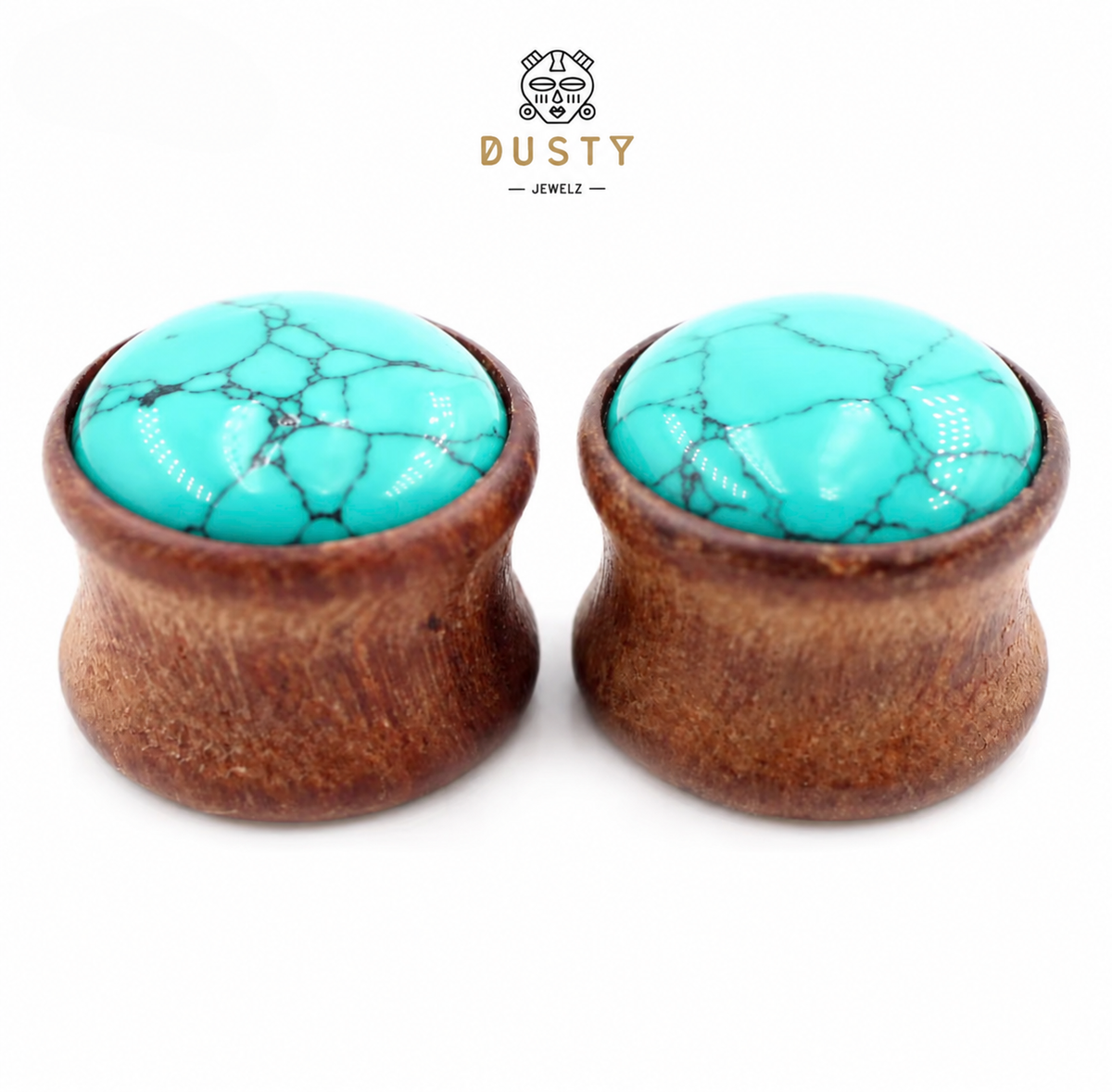 Turquoise Howlite & Wood Double Flare Plugs | 6–16mm