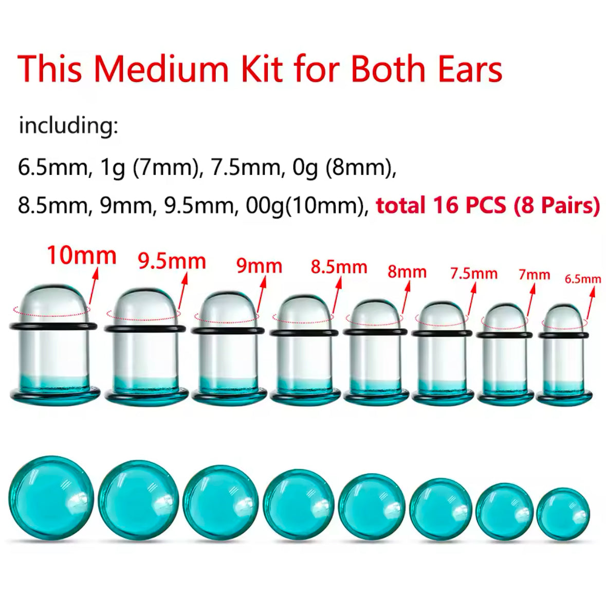 Glass Dead Stretching Kit | Single Flare Plugs Set (0.5mm increments)